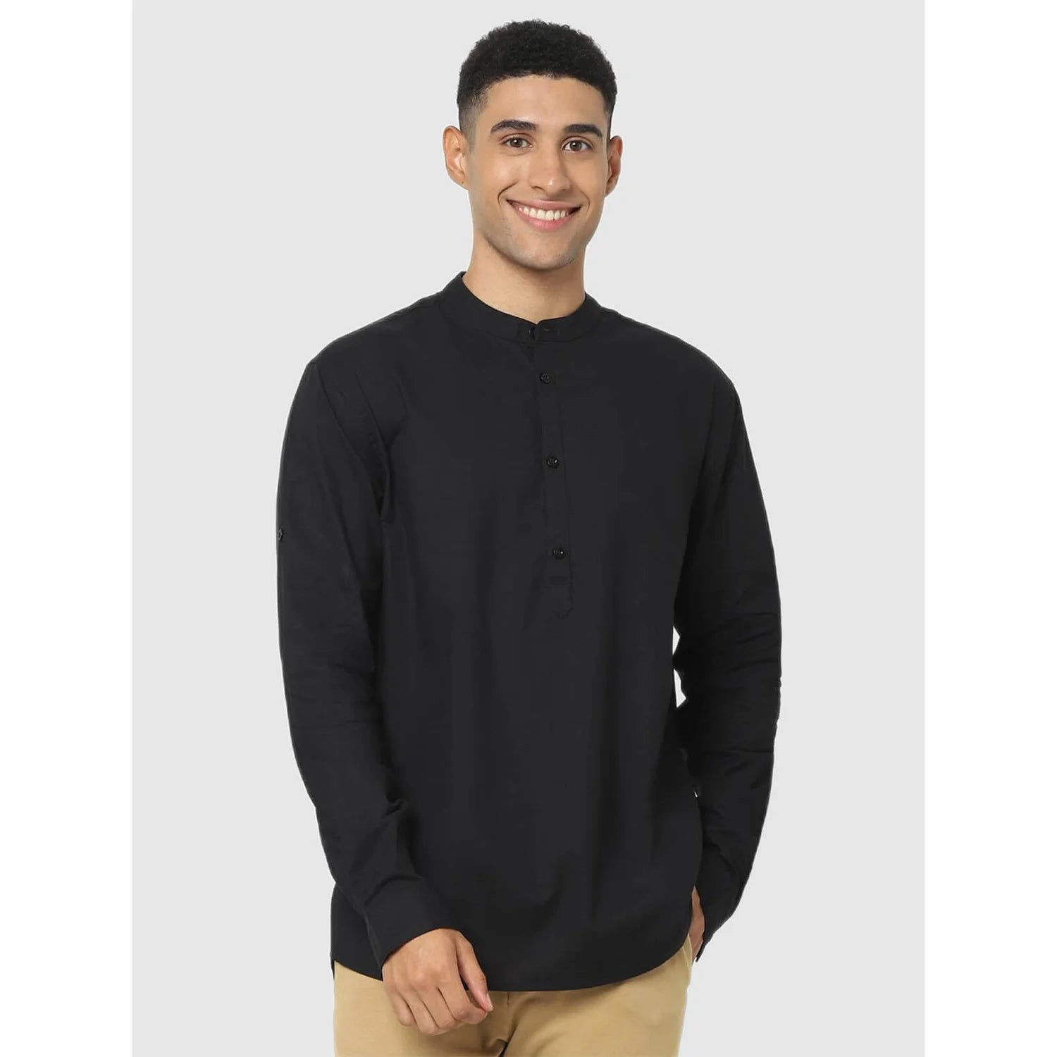 Celio* Solid Regular Fit Cotton Black Shirt