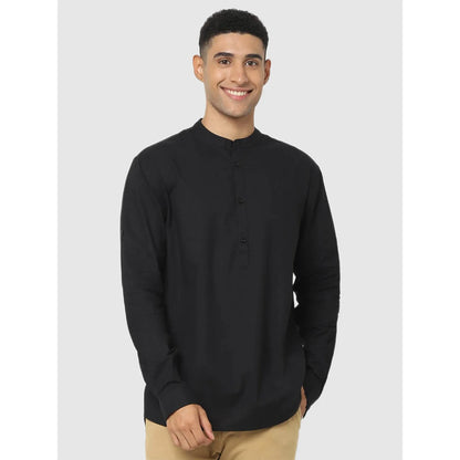 Celio* Solid Regular Fit Cotton Black Shirt
