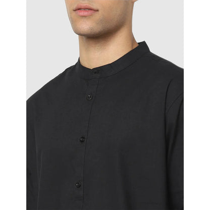 Celio* Solid Regular Fit Cotton Black Shirt