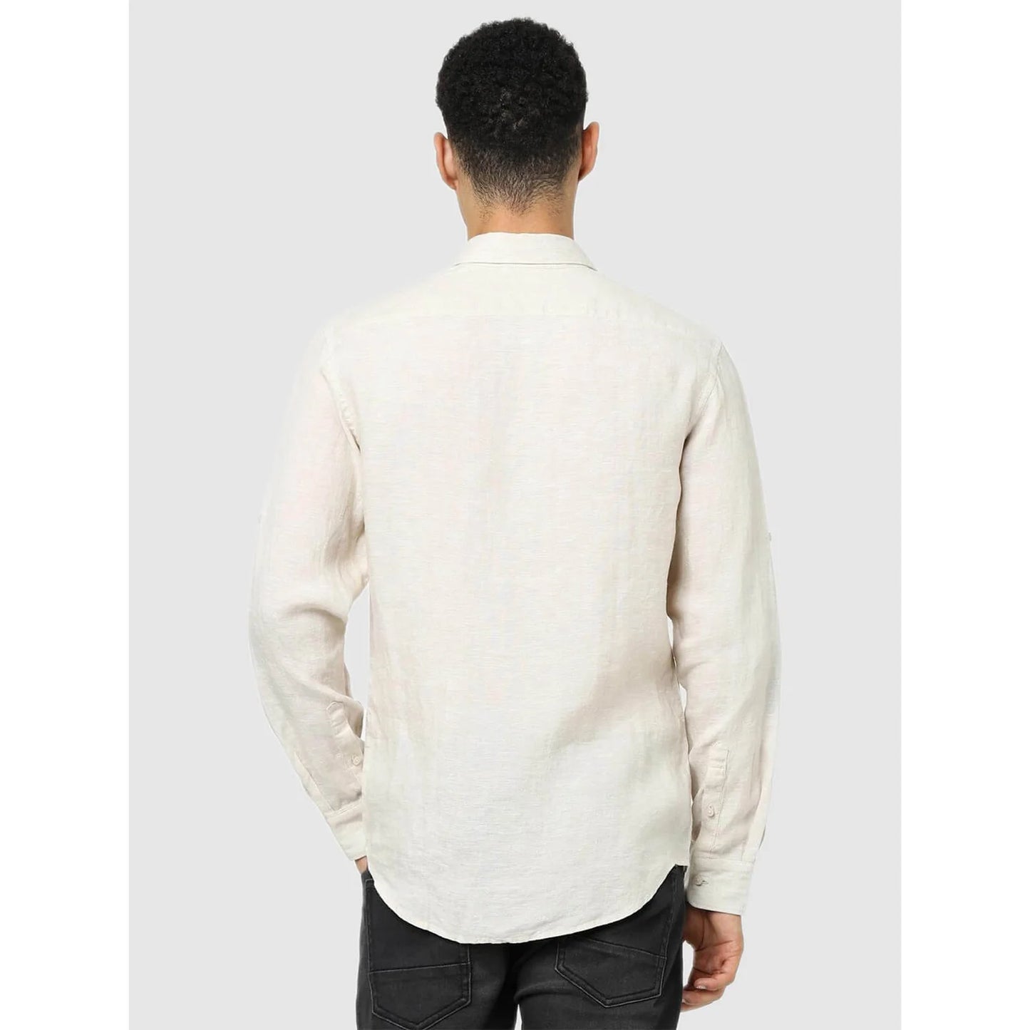 Cream Solid Linen Shirt