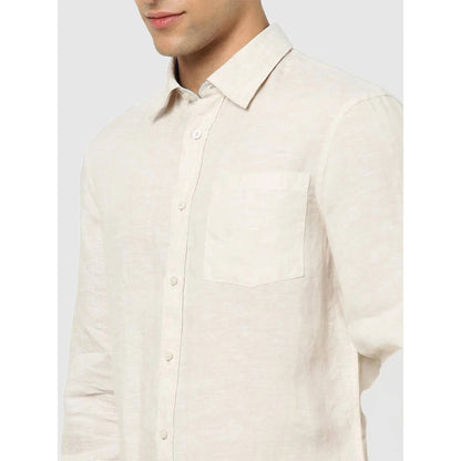 Cream Solid Linen Shirt