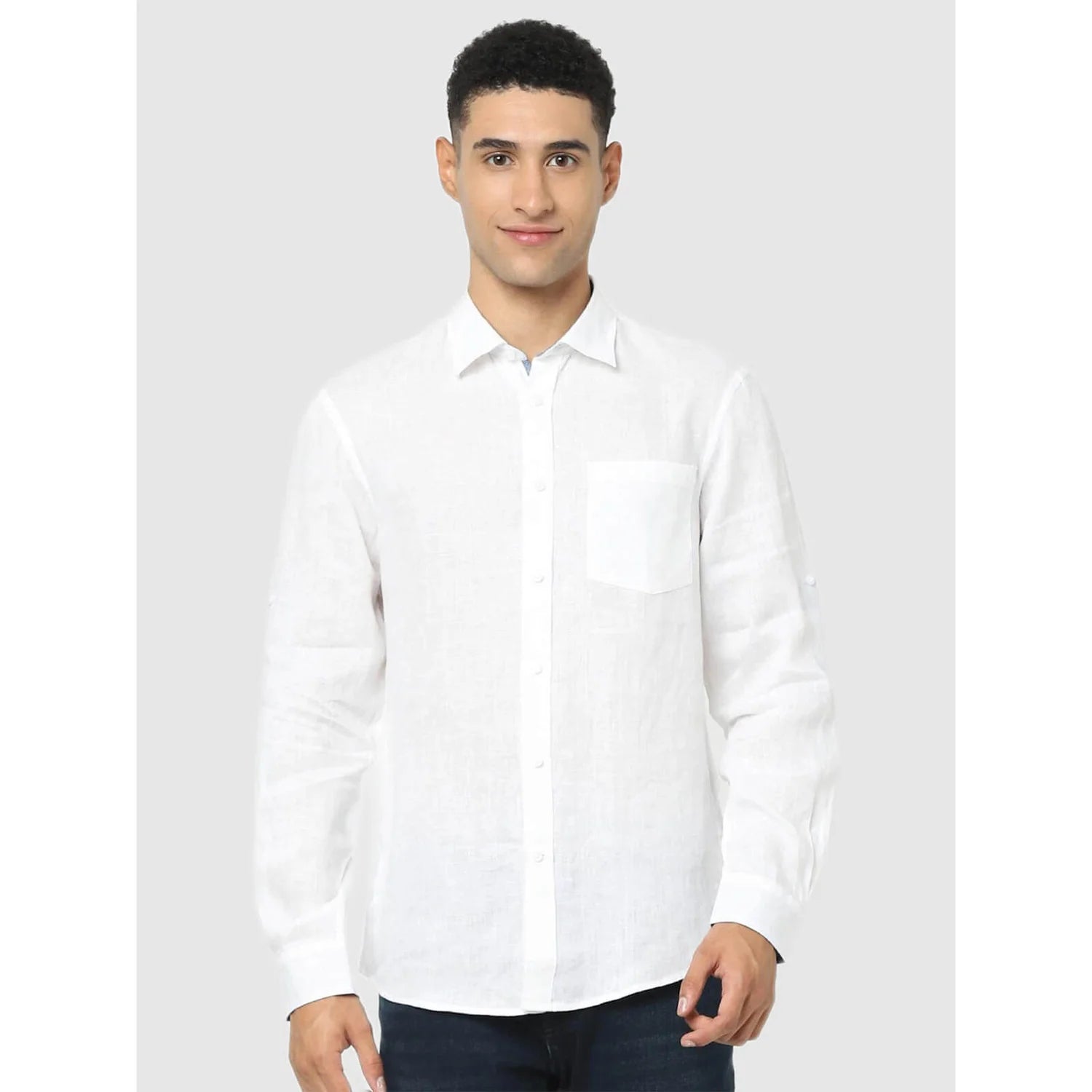 White Solid Linen Shirt