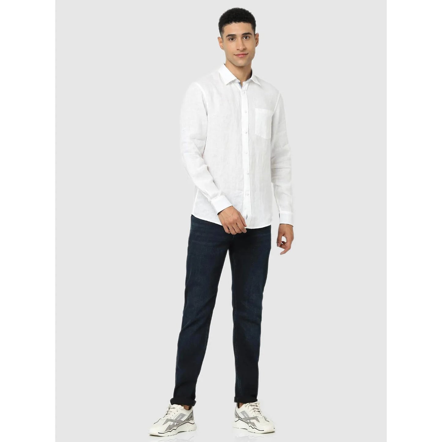 White Solid Linen Shirt