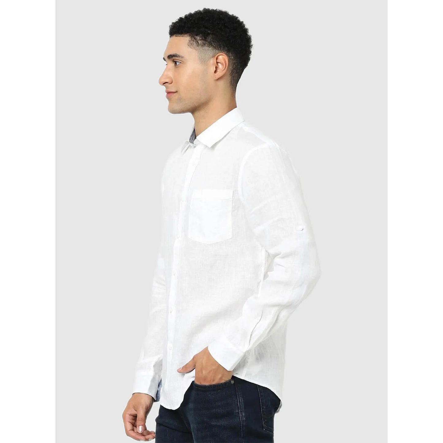 White Solid Linen Shirt