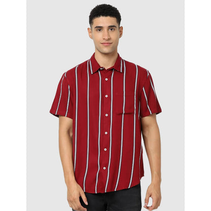 Celio* Striped Regular Fit Cotton Red Shirt