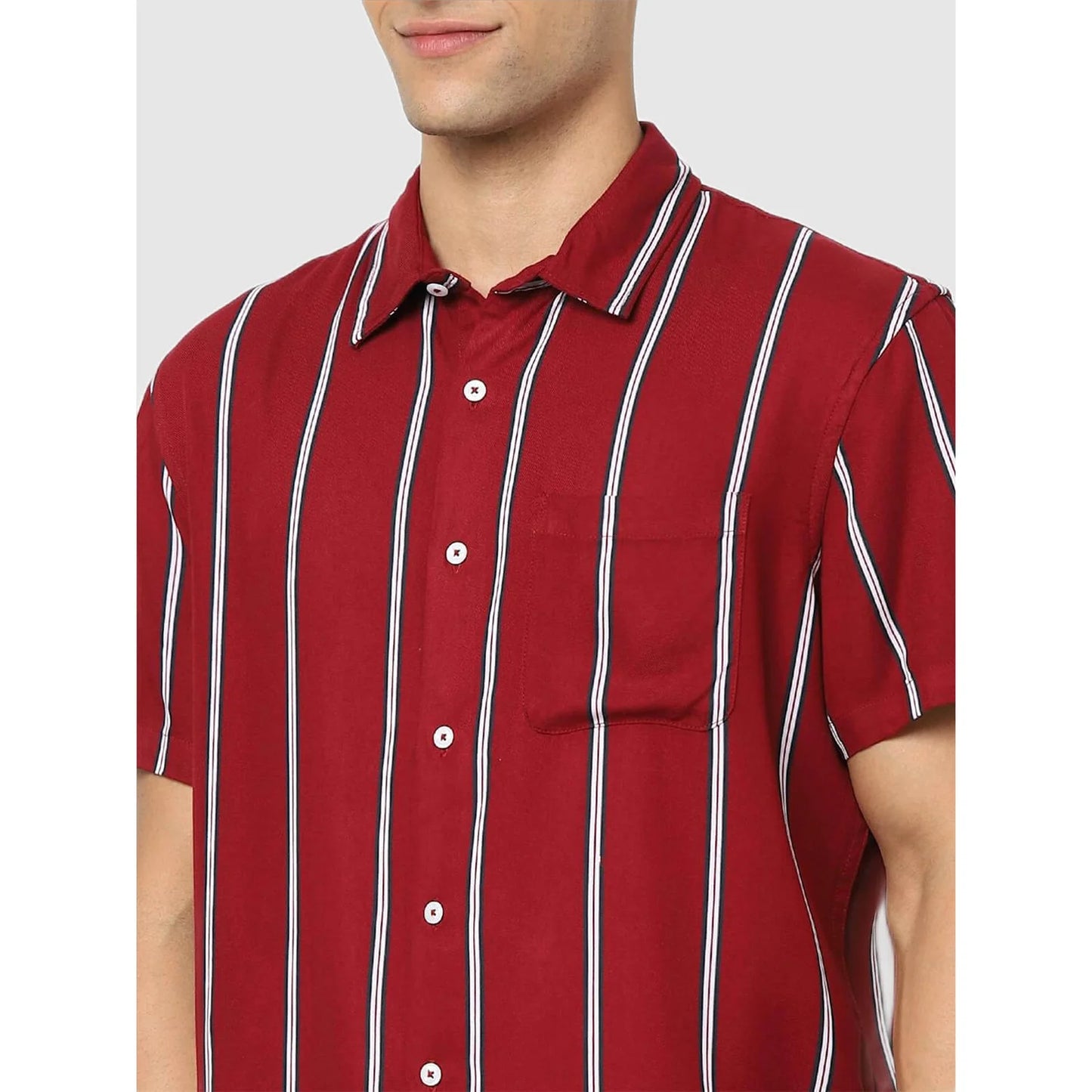 Celio* Striped Regular Fit Cotton Red Shirt
