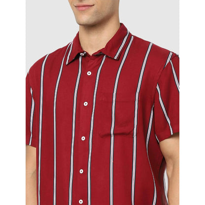 Celio* Striped Regular Fit Cotton Red Shirt