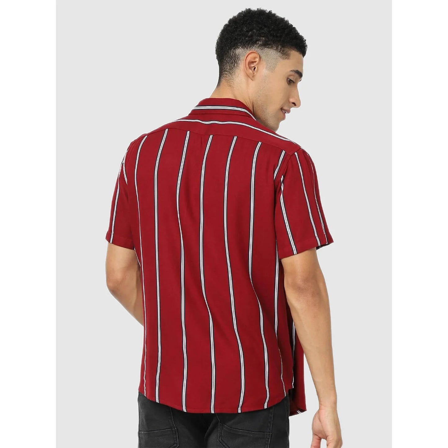 Celio* Striped Regular Fit Cotton Red Shirt