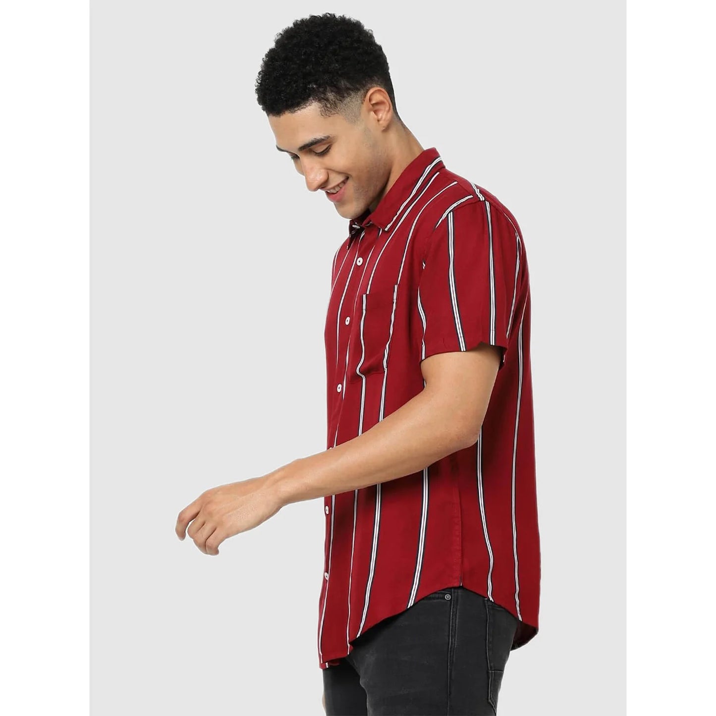 Celio* Striped Regular Fit Cotton Red Shirt