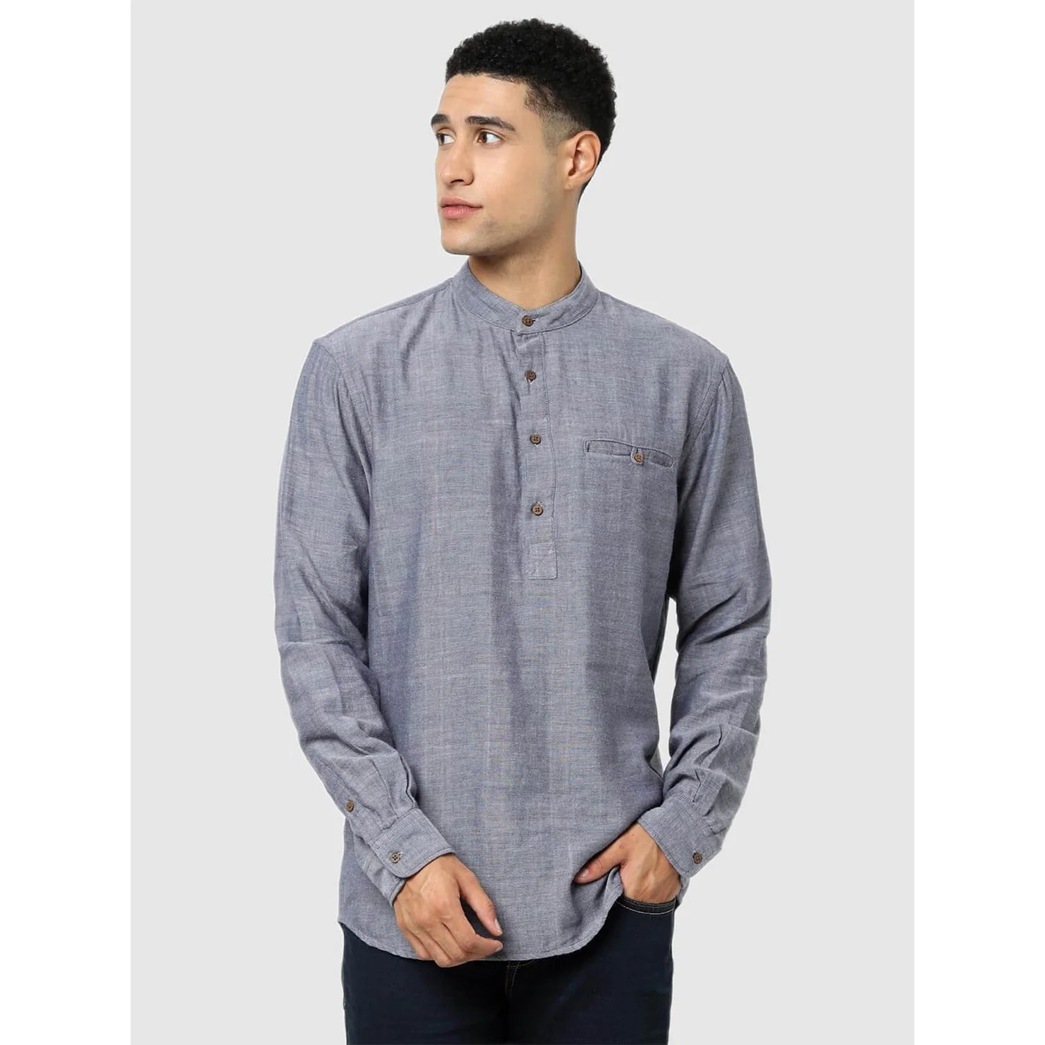 Grey Solid Cotton Shirt