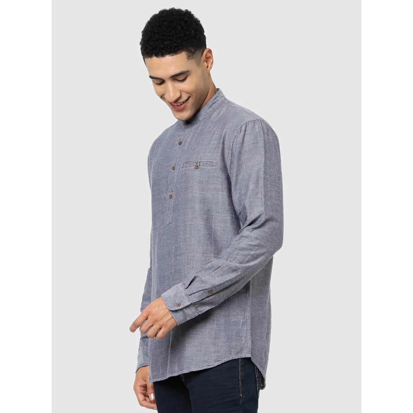 Celio* Solid Regular Fit Cotton Grey Shirt