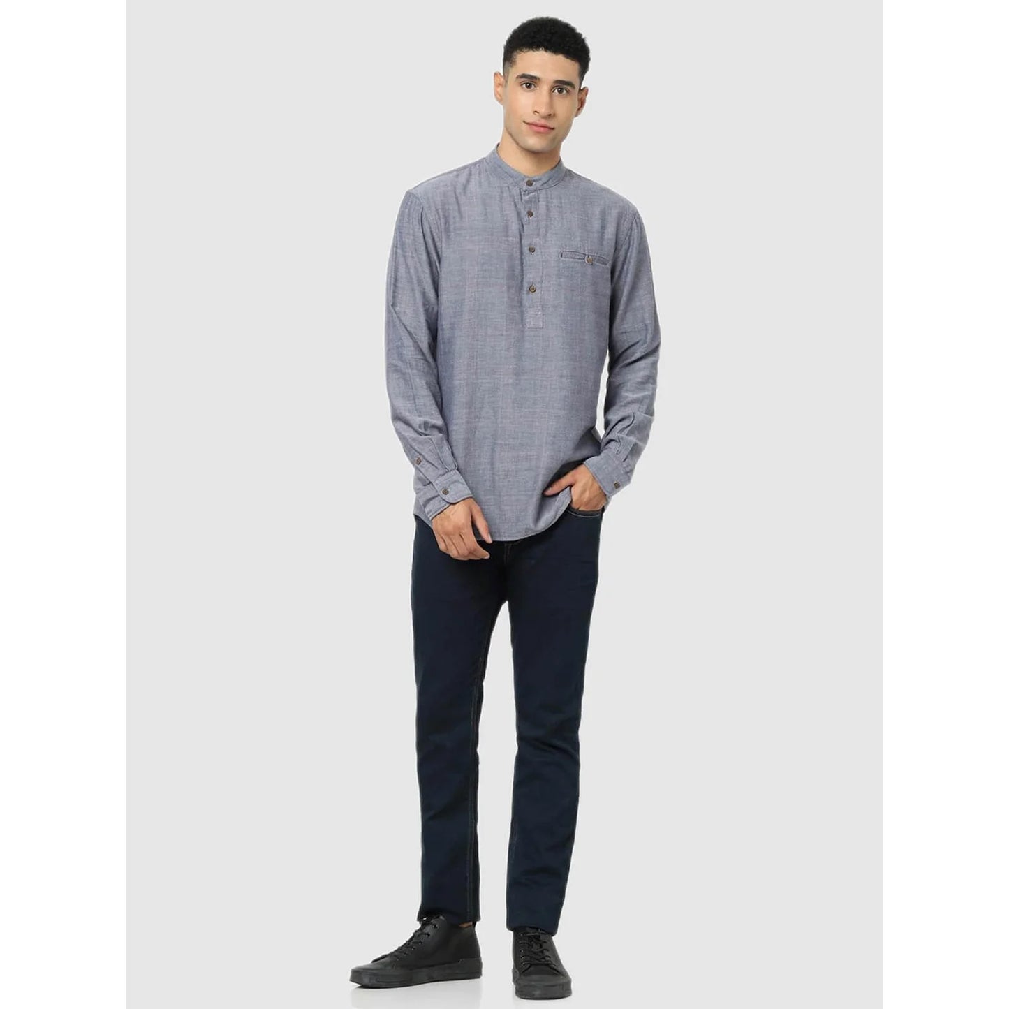 Celio* Solid Regular Fit Cotton Grey Shirt
