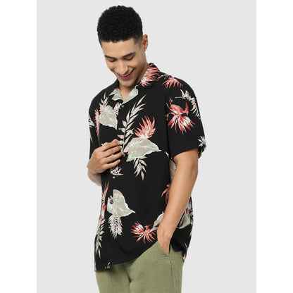 Black Tropical Printed Viscose Shirt