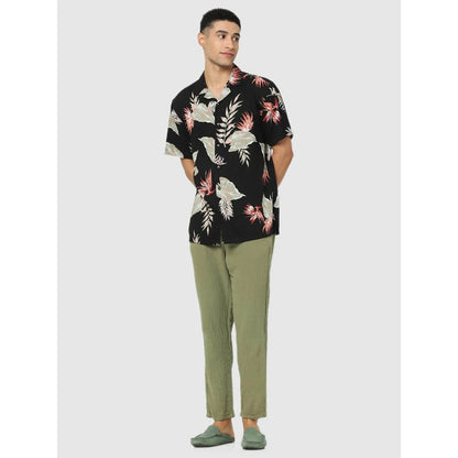 Black Tropical Printed Viscose Shirt