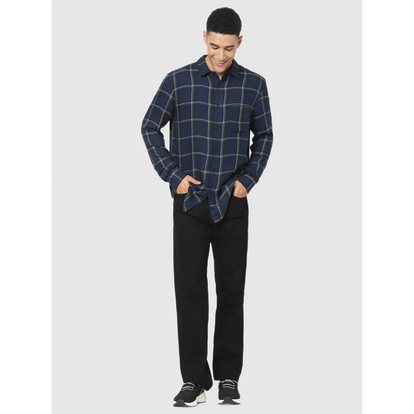 Navy Blue Checks Viscose Shirt