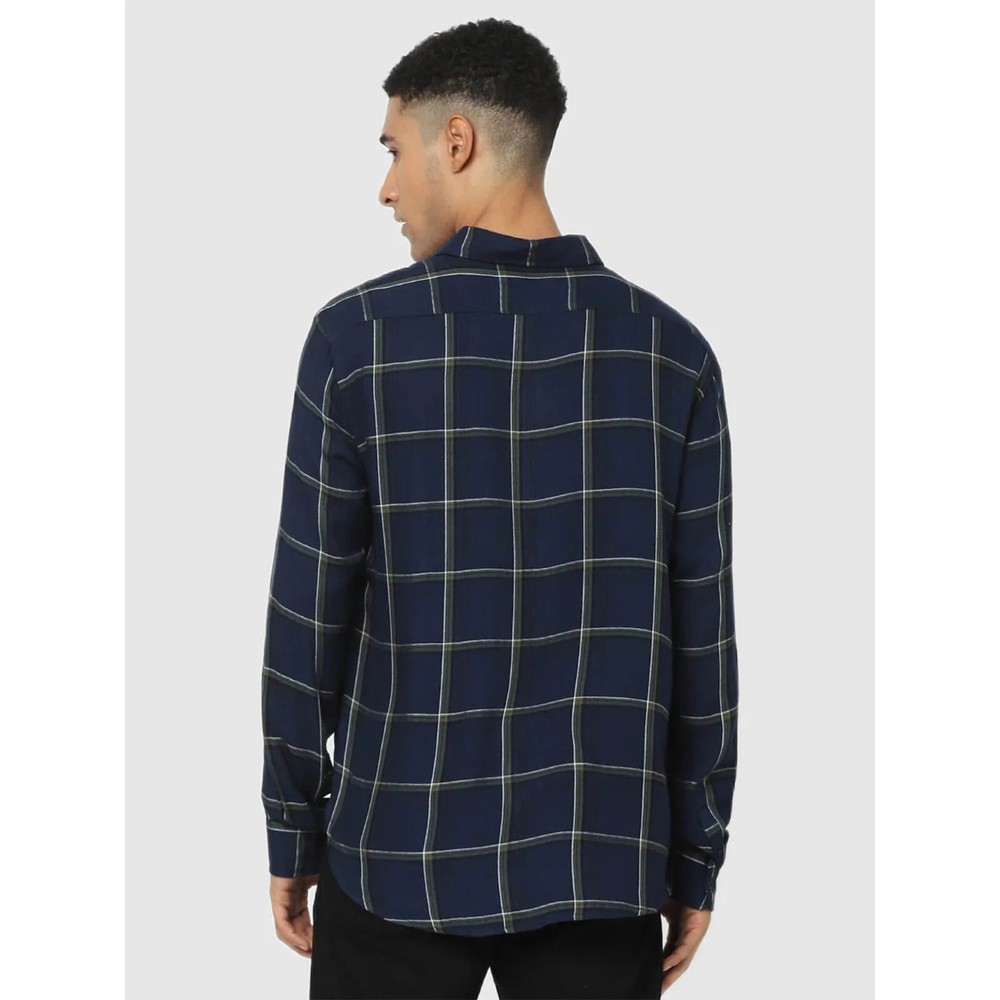 Navy Blue Checks Viscose Shirt