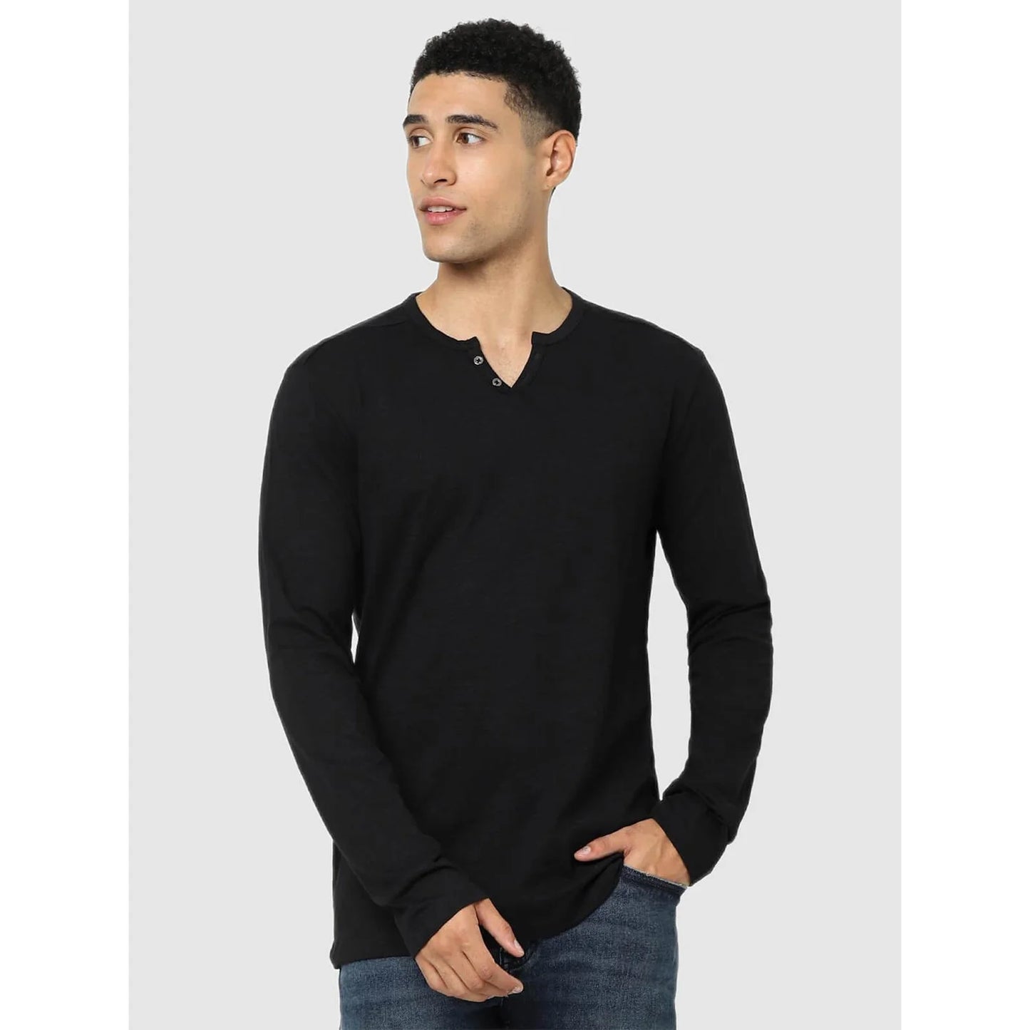 Black Solid Cotton T-shirt