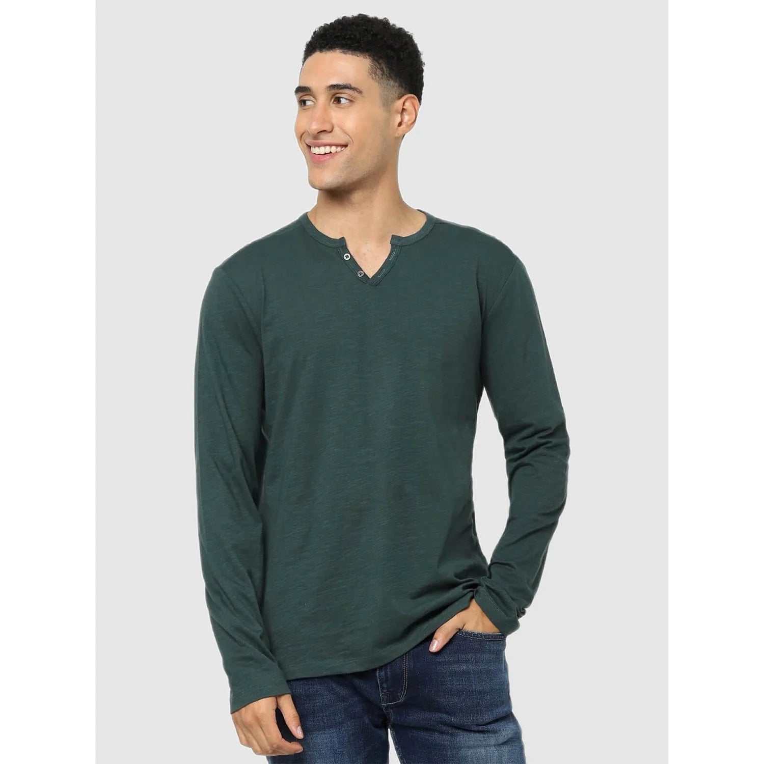 Green Solid Cotton T-shirt