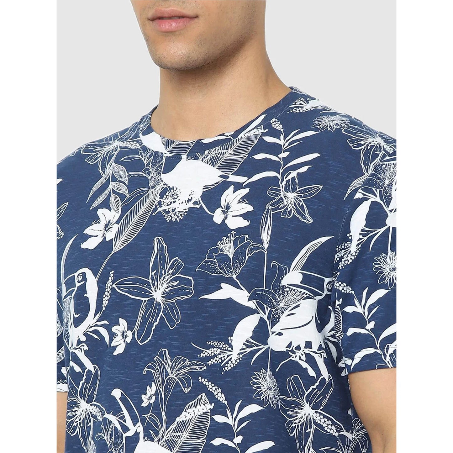 Blue Floral Cotton T-shirt