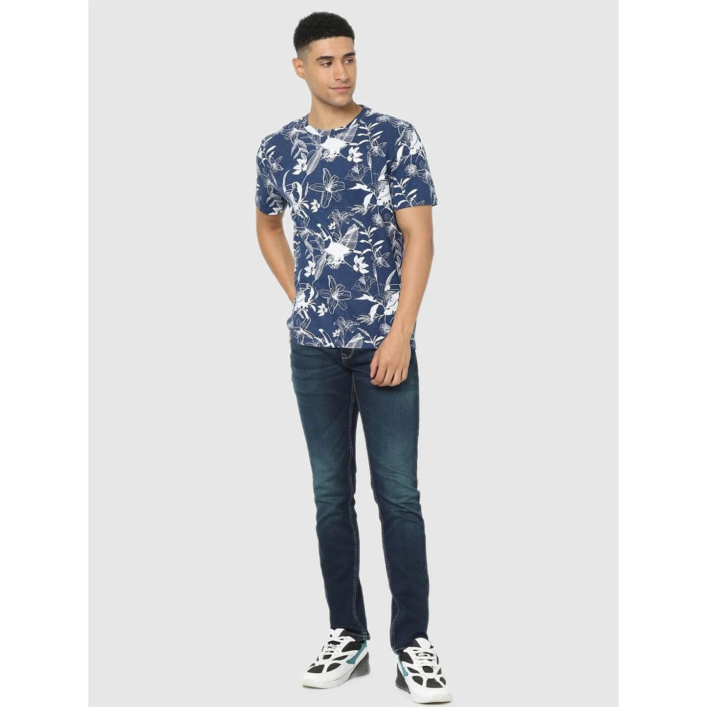 Blue Floral Cotton T-shirt