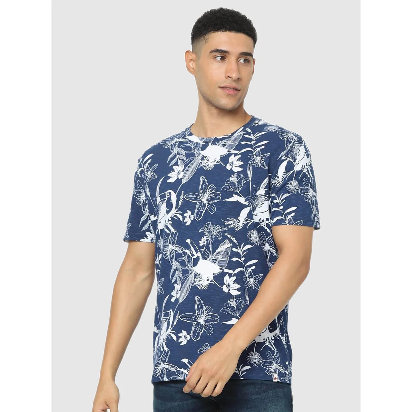 Blue Floral Cotton T-shirt