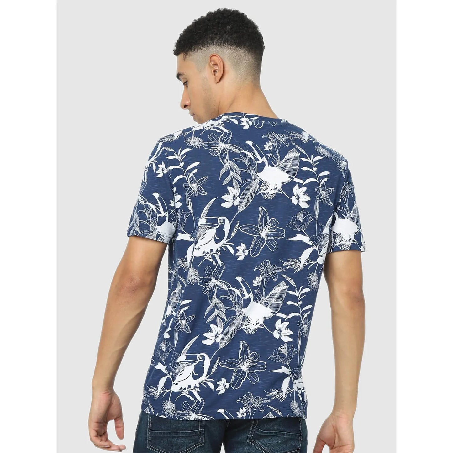 Blue Floral Cotton T-shirt