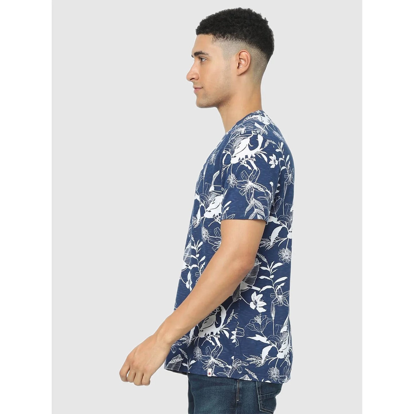 Blue Floral Cotton T-shirt