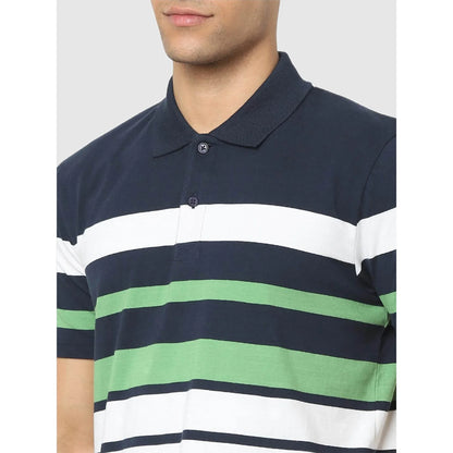 Navy Blue Striped Cotton Polo