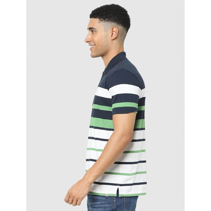 Navy Blue Striped Cotton Polo