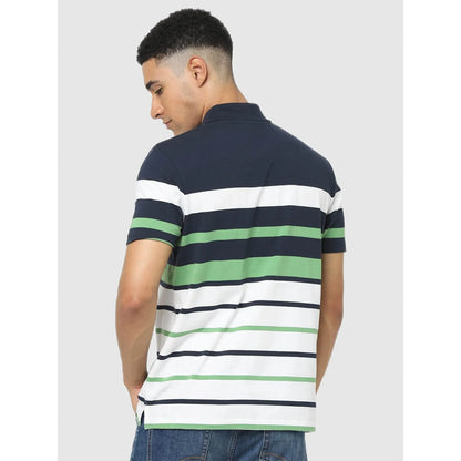 Navy Blue Striped Cotton Polo