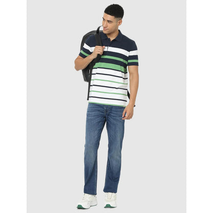 Navy Blue Striped Cotton Polo