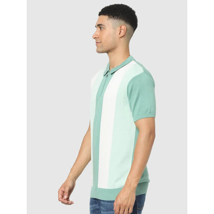 Green Colourblock Cotton Polo