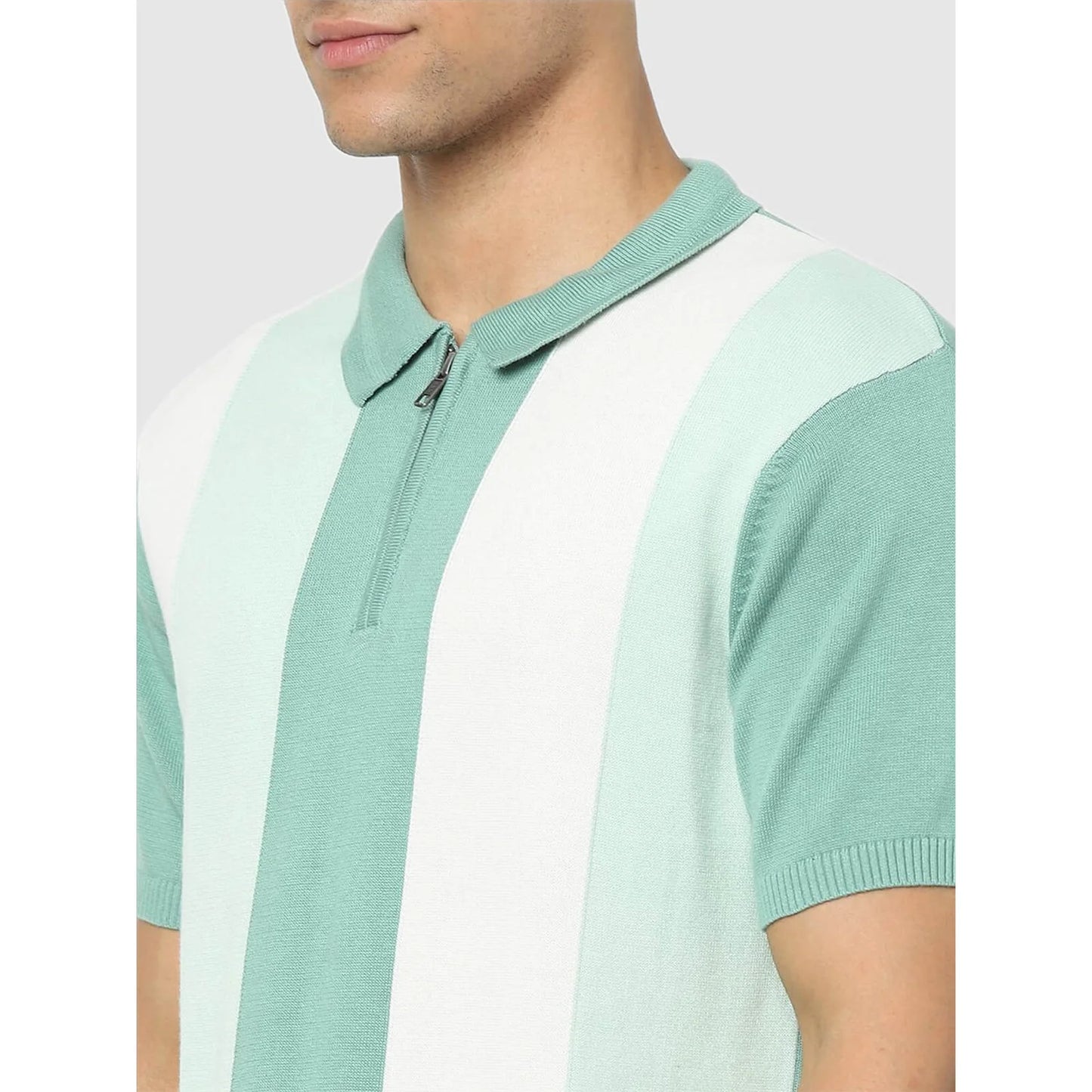 Green Colourblock Cotton Polo