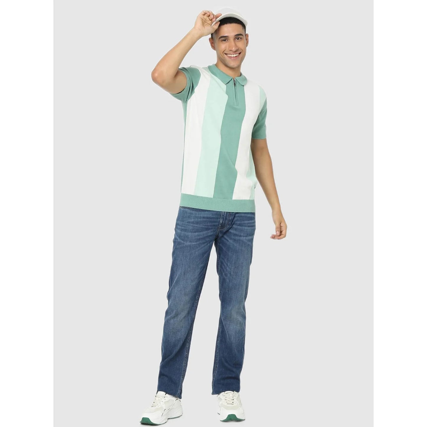 Green Colourblock Cotton Polo