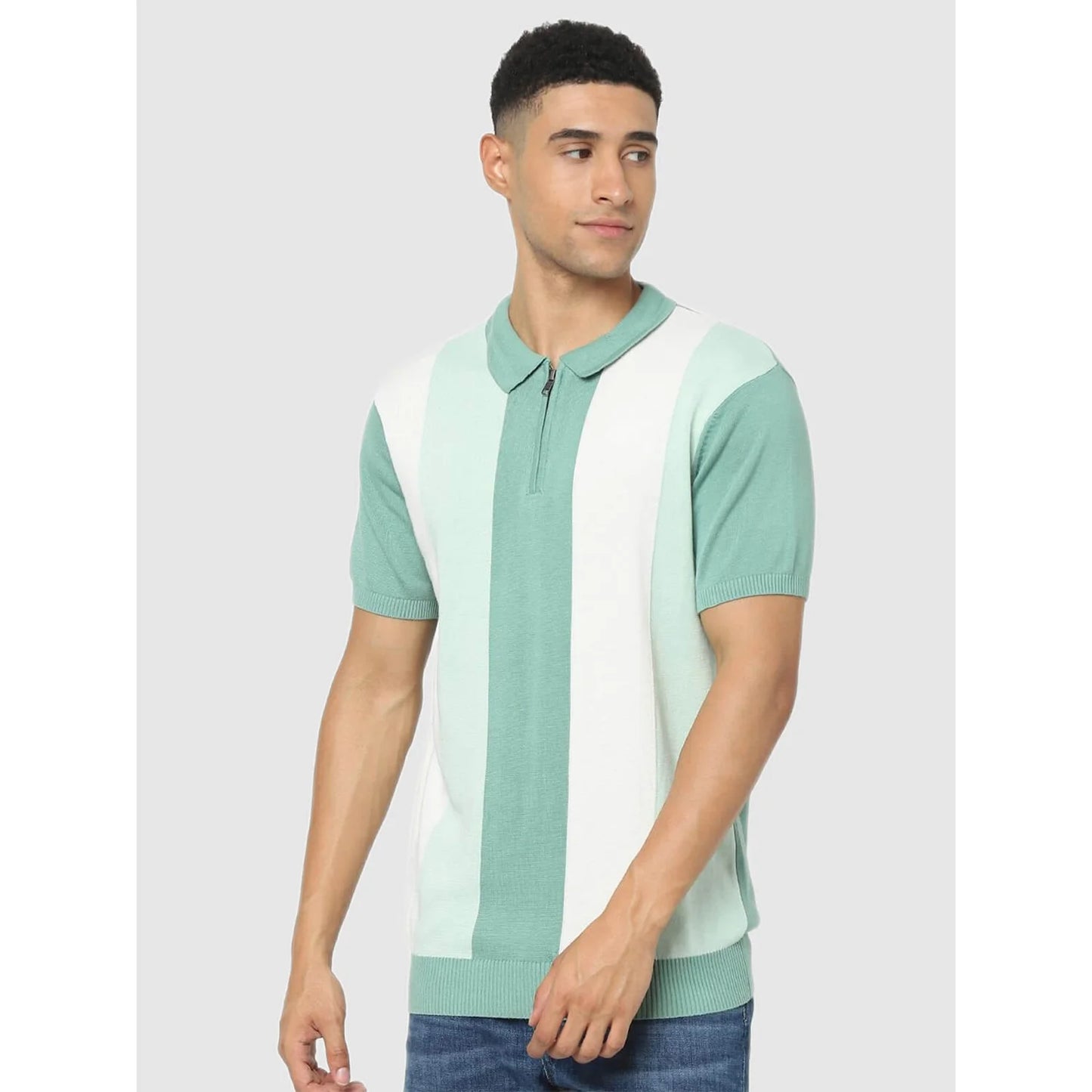 Green Colourblock Cotton Polo