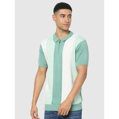 Green Colourblock Cotton Polo