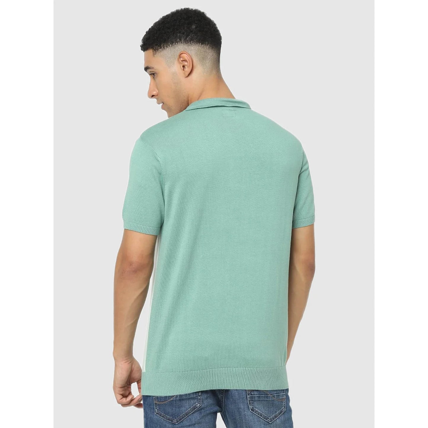 Green Colourblock Cotton Polo