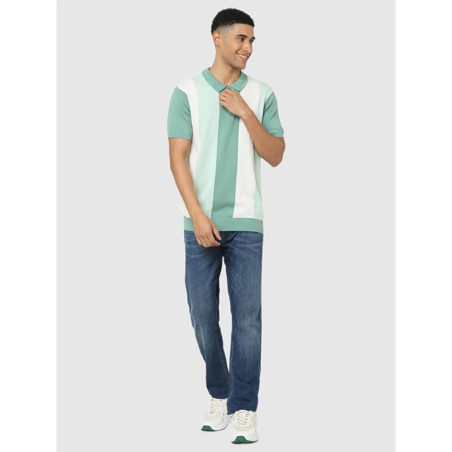 Green Colourblock Cotton Polo