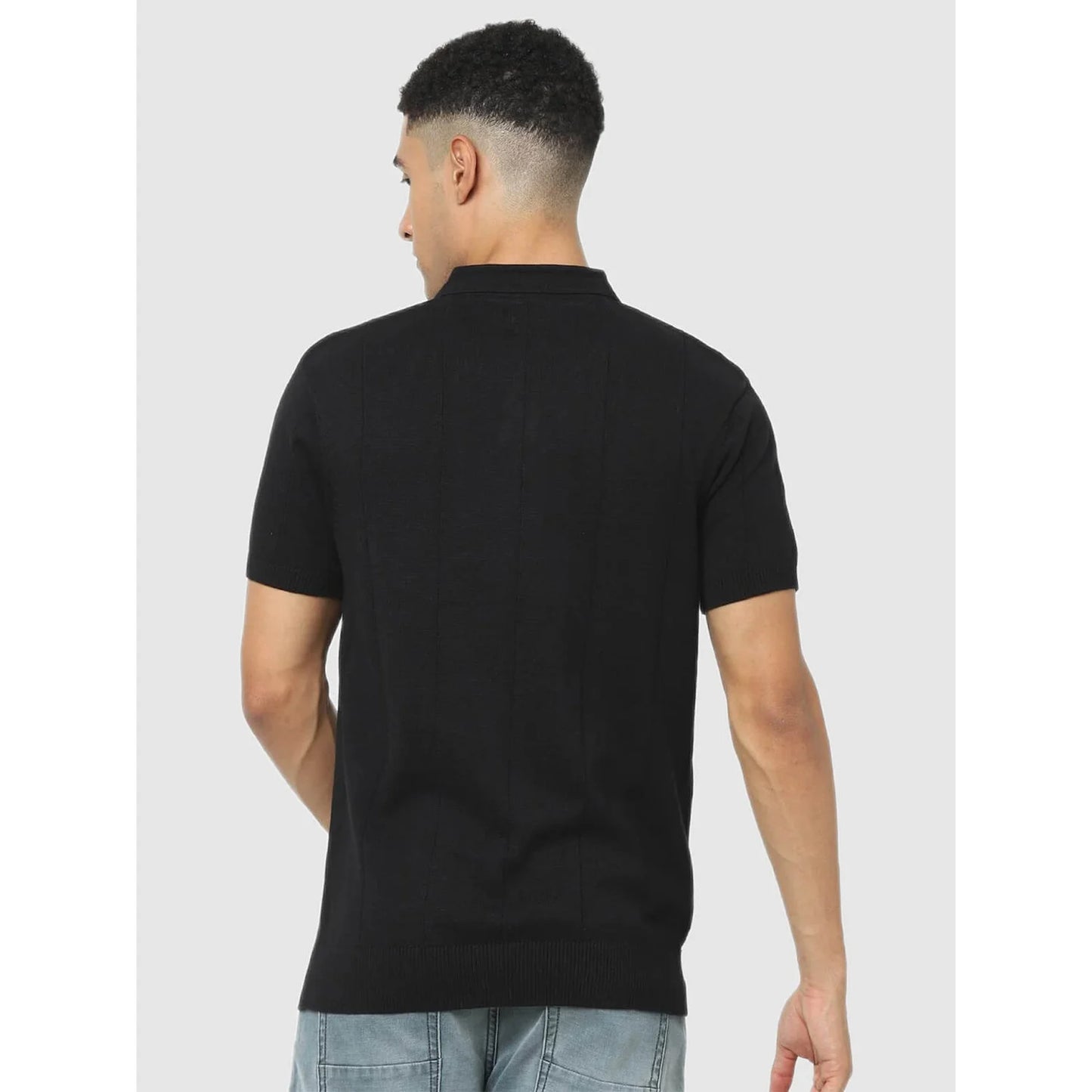 Black Solid Cotton Polo