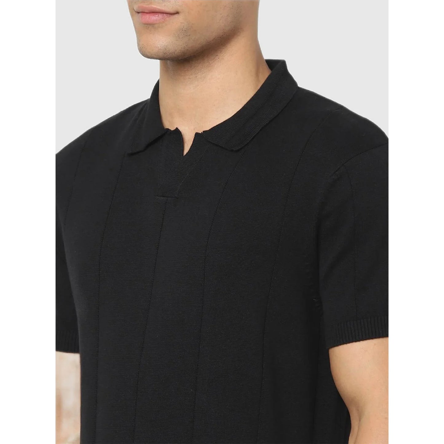 Black Solid Cotton Polo