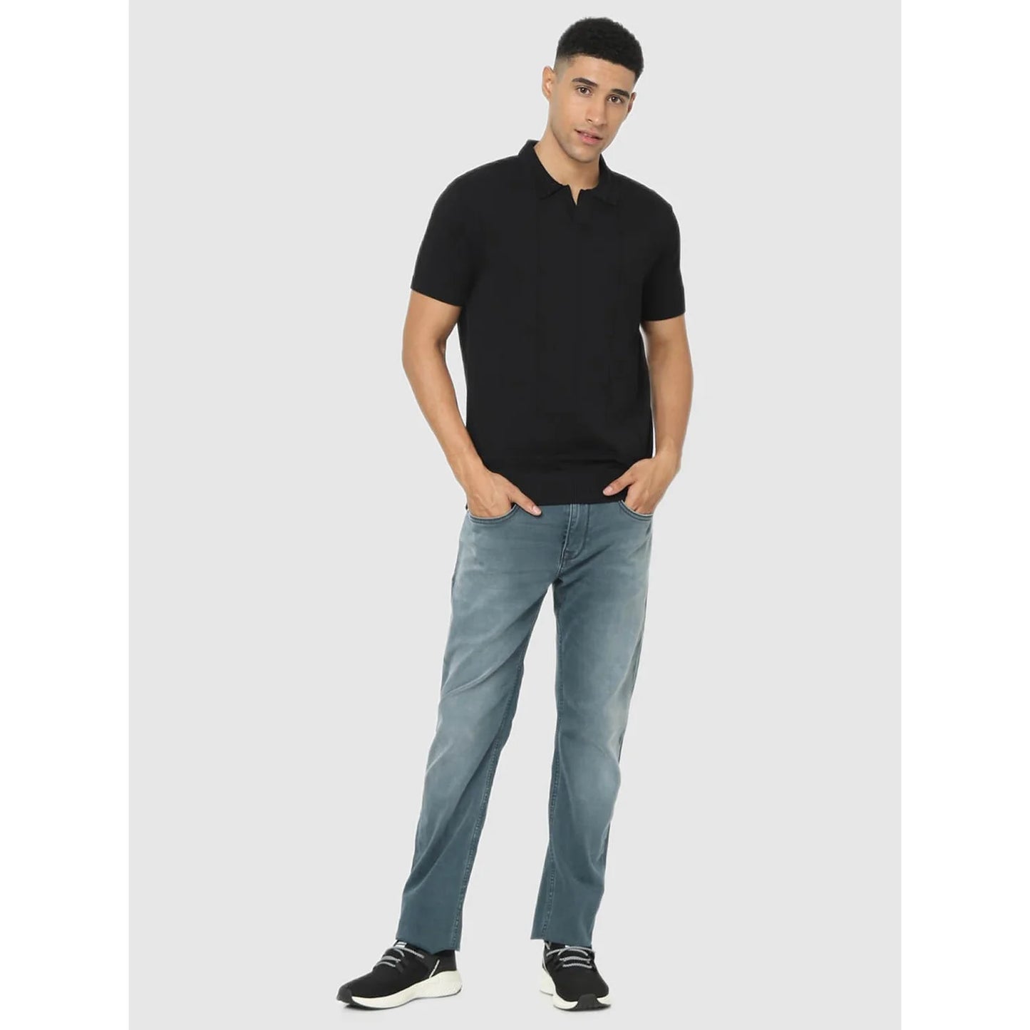 Black Solid Cotton Polo