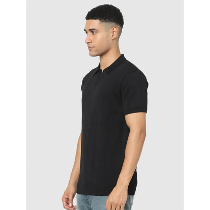 Black Solid Cotton Polo