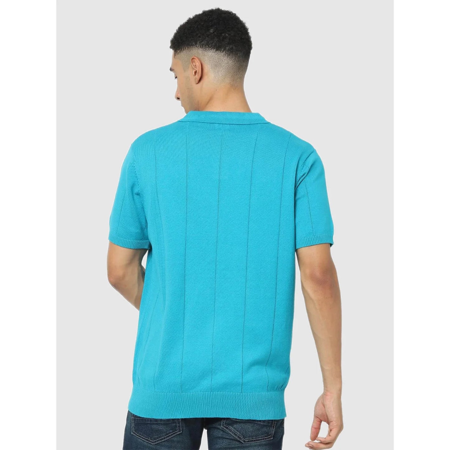 Blue Solid Cotton Polo