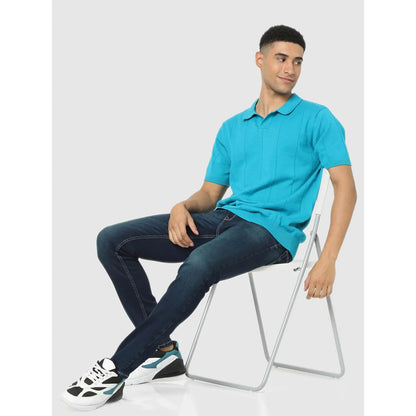 Blue Solid Cotton Polo