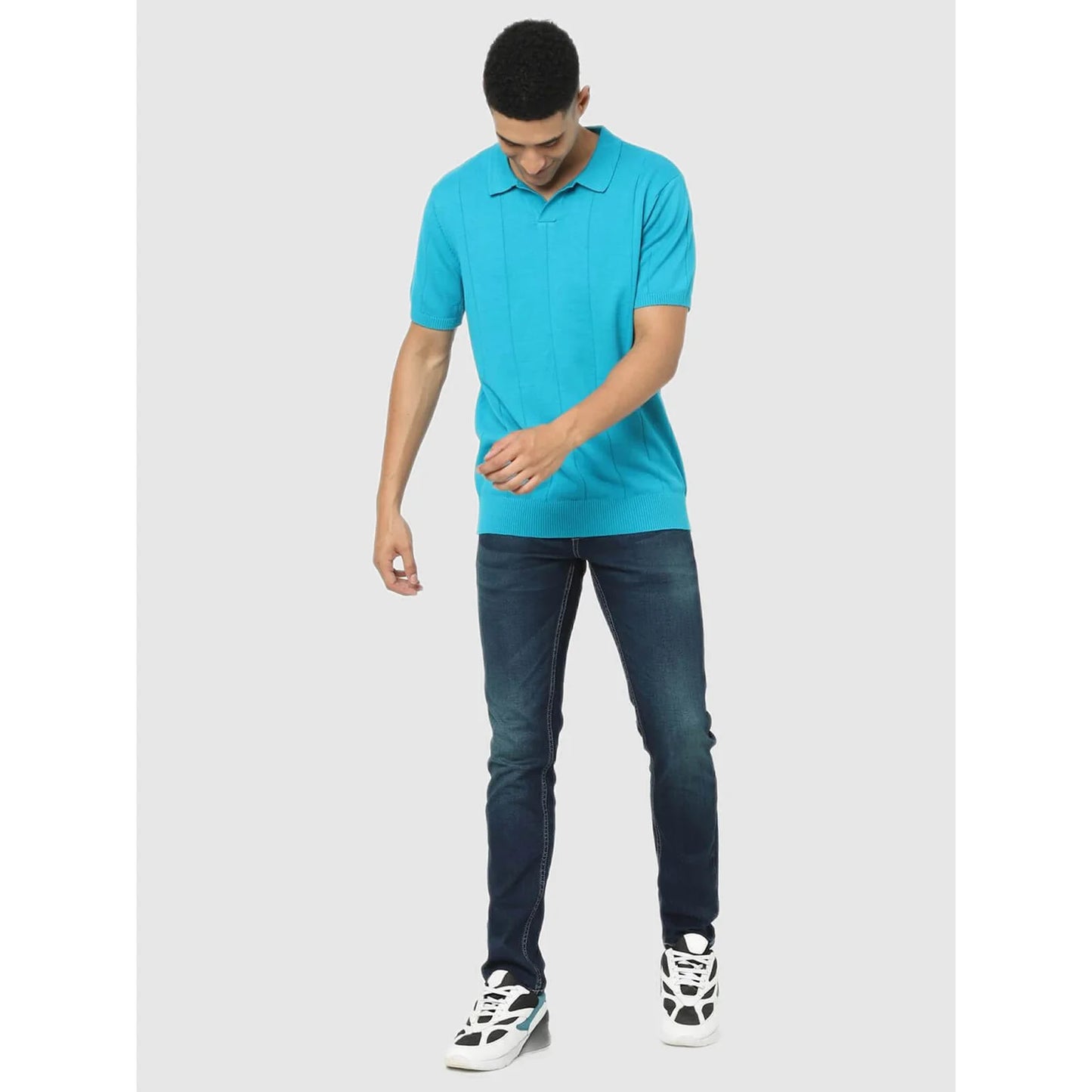 Blue Solid Cotton Polo