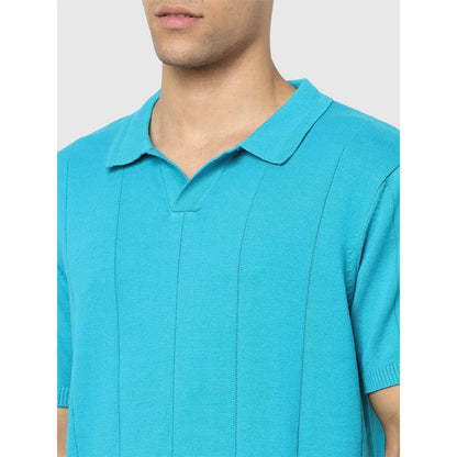 Blue Solid Cotton Polo