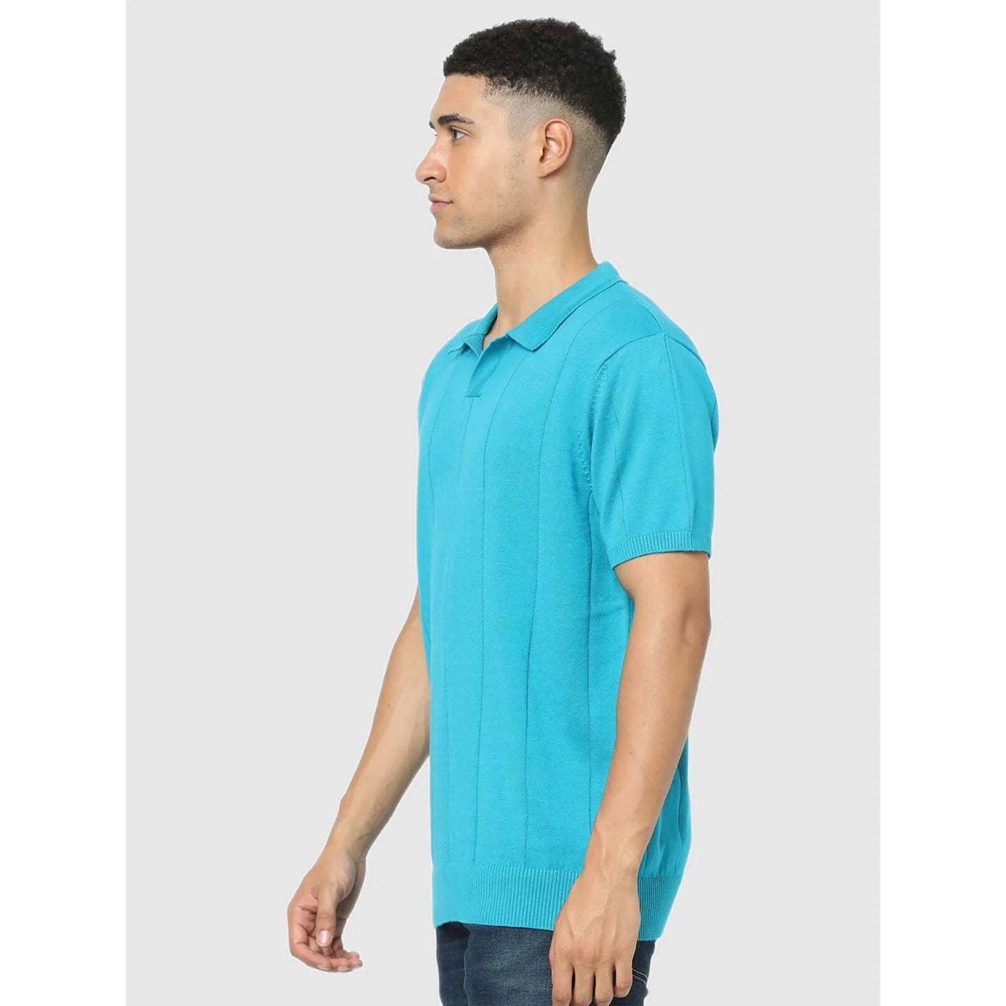 Blue Solid Cotton Polo