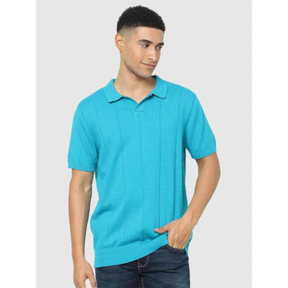 Blue Solid Cotton Polo