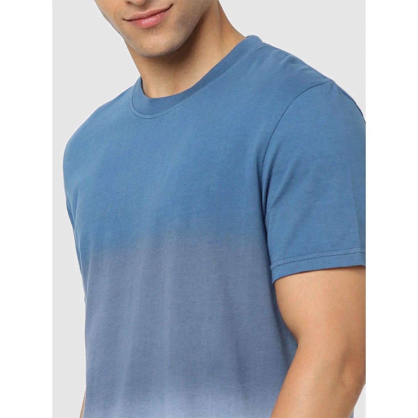 Blue Solid Cotton T-shirt