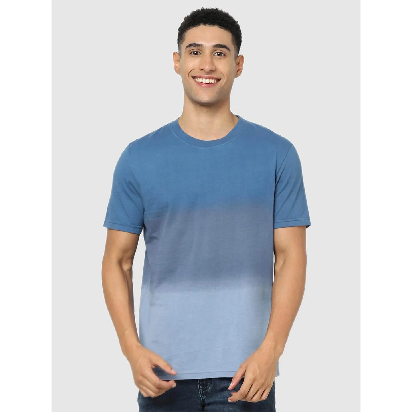 Blue Solid Cotton T-shirt